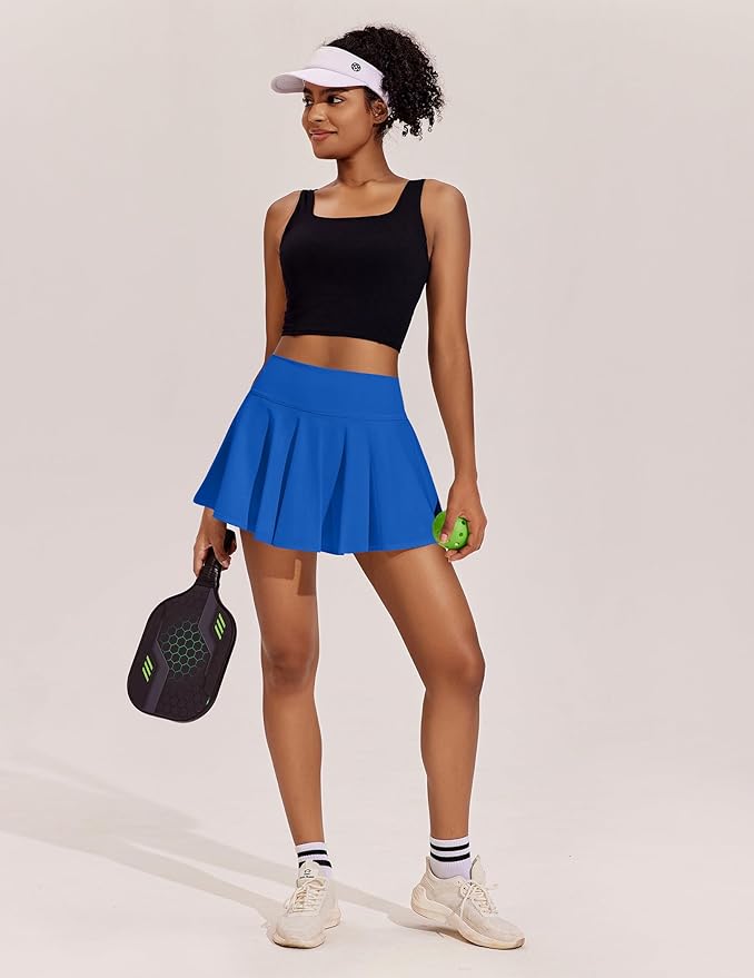 PINSPARK Womens Tennis Skirt Pleated Athletic Skirts with Pockets Shorts High Waisted Golf Skort for Workout Pickleball