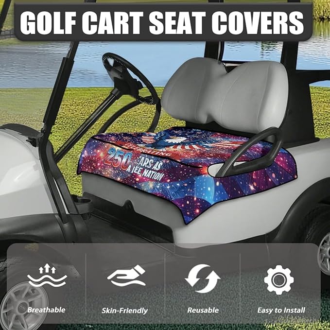 Golf Cart Seat Covers, Universal Golf Cart Seat Towel Blanket with 4 Front Pockets & Nonskid Bottom Fits for Club Car 2 Person Seats Golf Carts