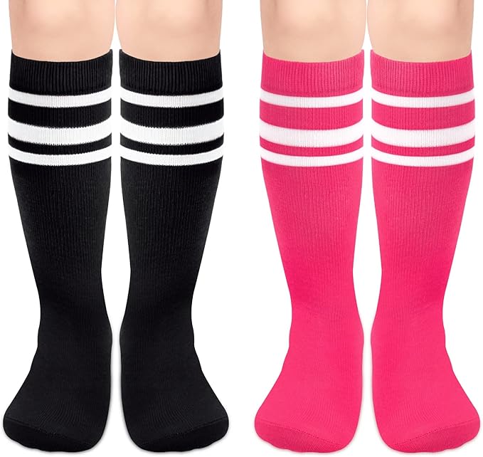 Sarfel Kids Soccer Socks Toddler Soccer Socks Girls Boys Soccer Socks Kids Tube Socks with Stripes Toddler Knee High Socks