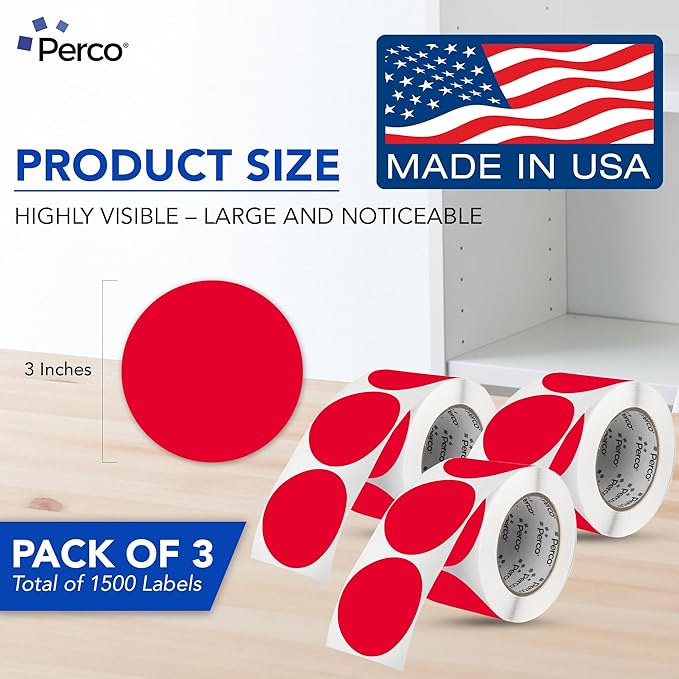 Perco Red 3-Inch Round Circle Dot Sticker Labels - Image 2