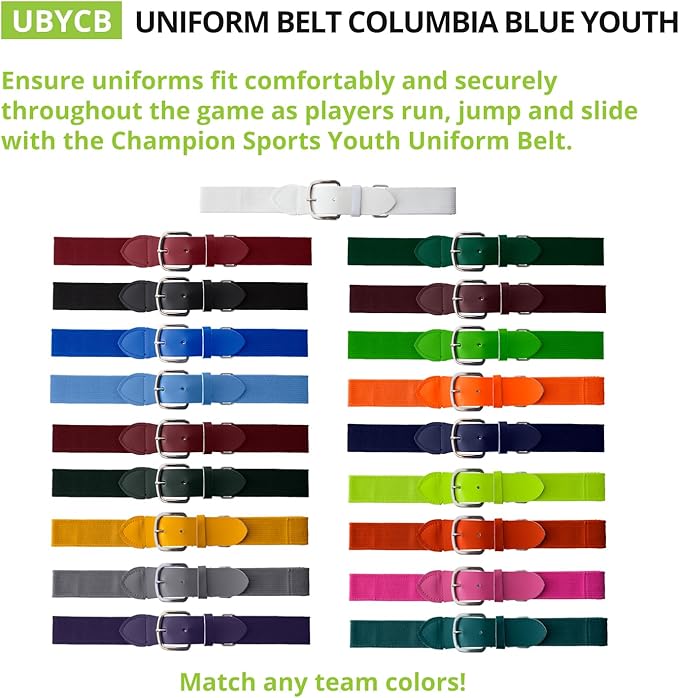 Champion Sports Baseball & Softball Belt – Stretch Fit Uniform Belt for Youth & Adult Players, Multiple Colors