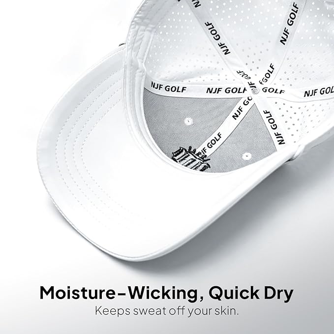 NJF Golf Hat Men - Breathable Mens Golf Hats, Adjustable Rope Hook and Loop Style Cap, Convenient Cap with Tee Holder