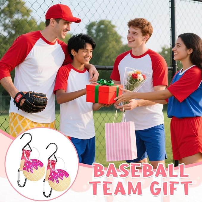Eyourlife Dugout Organizer Fence Hook Baseball Softball Gift for Bag Backpack Glove Helmet Drinking Bottle Hanging with Name Luggage Tags Charm Team Gift for Coach Mom 2set pink ice cream drip 1 hook