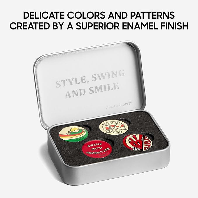 Clapley Ball Markers, Premium Gift Box Set for Golfer, 4pcs Stainless Steel & Oven-Cured Enamel, Eye-catching & Easy to spot, Pair with Magnetic Glove & Clip