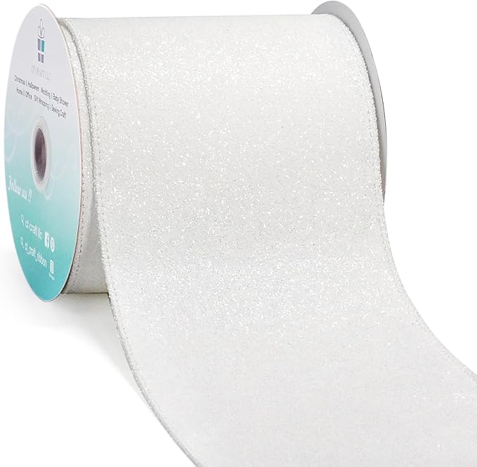 CT CRAFT LLC Glitter Wired Ribbon 4" x 10 Yards White by CTCRAFTLLC