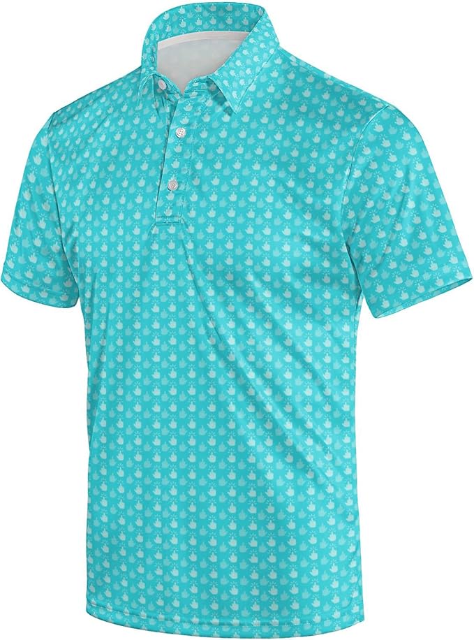 Golf Polo Shirts for Men Funny Print Short Sleeve Golf Shirts Performance Golf Polos