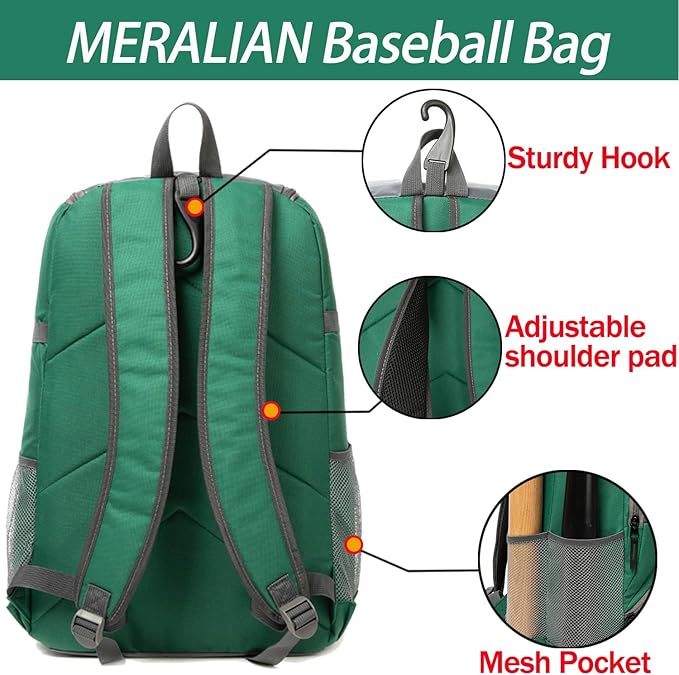Baseball Bag - Lightweight Softball & T-Ball Backpack with Shoe Compartment for Equipment & Gear