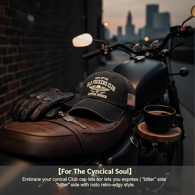 Old Fuckers Club-Vintage Baseball Cap, Hand-Embroidery Adjustable Wash Old Fuckers Club100% Bitter Lifetime Member Hat