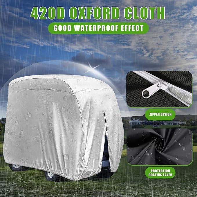 KISEER 4 Passenger 420D Waterproof Golf Cart Cover fits EZ GO Club Car Yamaha, Sunproof Dustproof