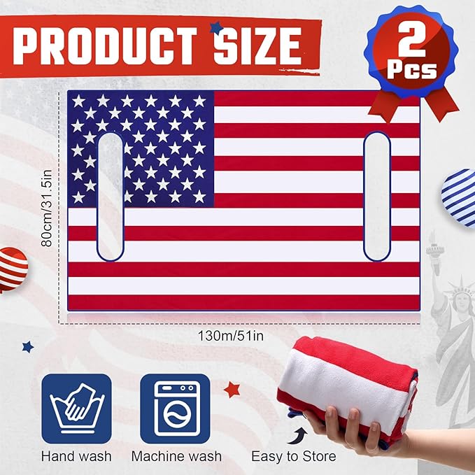 HunnmingRe 2 Pcs Microfiber Golf Cart Seat Cover American Flag Golf Blanket Portable Cushion Cover for Cart Independence Day Accessories