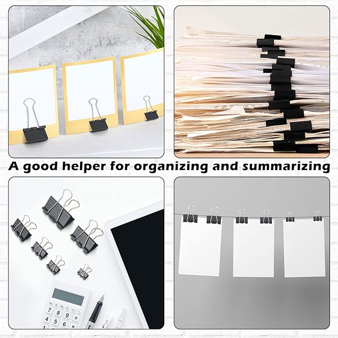 Yexiya 1000 Pcs Binder Clips Bulk Assorted Sizes Black Paper Clips Small Binder - Image 5