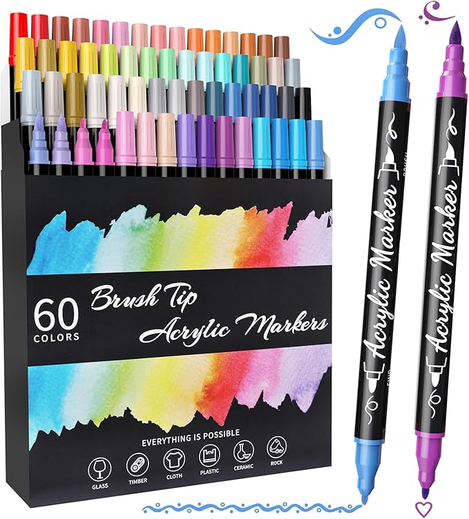 TOSAHRE Acrylic Paint Pens Markers 60 Colors Waterproof Dual Tip Acrylic by TOSHARE