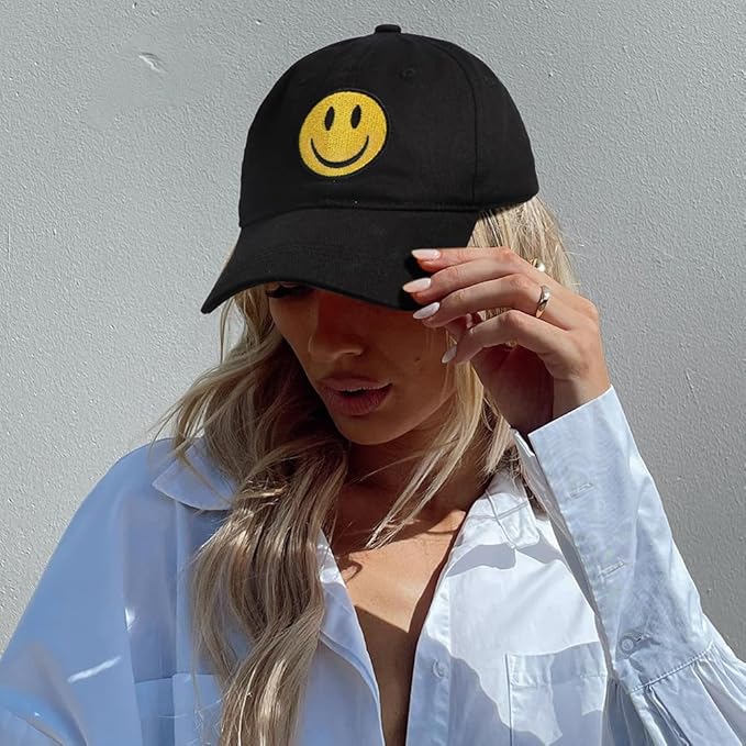 Smile Face Baseball Cap for Women Men Cute Baseball Caps Unstructured Cotton Dad Hat