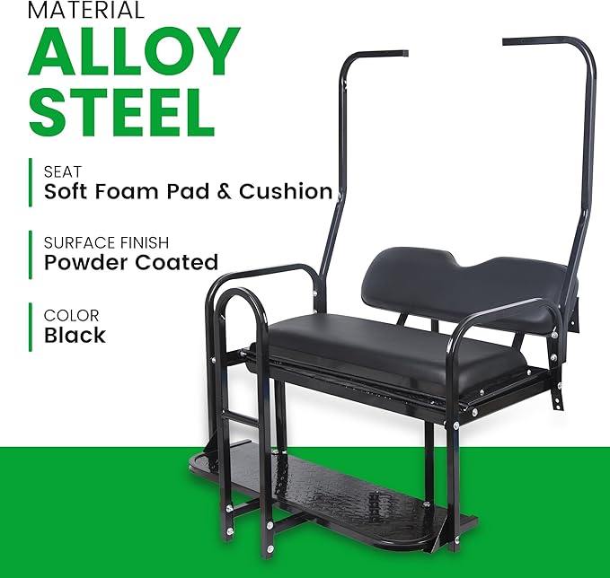 ECOTRIC Golf Cart Folding Rear Seat Kit W/Grab Bar Compatible with Club Car DS (1982-2000.5) Models Back Flip Seat Black