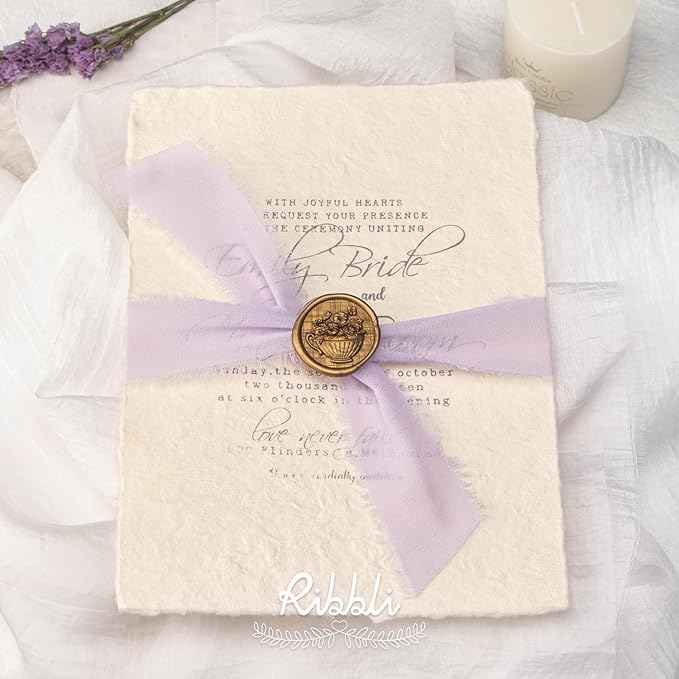 Ribbli Lavender Chiffon Silk Ribbon, 1-1/2 inch x 20 Yard, Handmade Fringe - Image 3