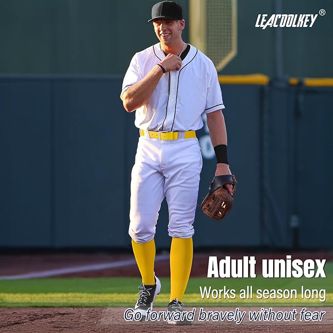 LEACOOLKEY Baseball Belt and Socks Combo Set Adjustable Softball Socks and Elastic Belt for Youth and Adult