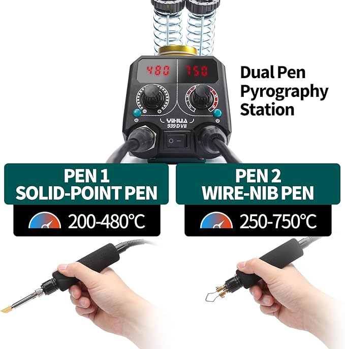 YIHUA 939D-VII Pyrography Tool Wood Burning Pen Kit Station 2-in-1 Solid-Point - Image 2