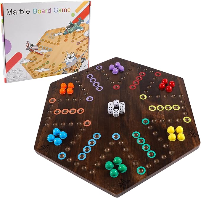 Large Size 20 inches Wood Wahoo Marble Board Game 2 Sided Game 4-6 Player by NRZSSN