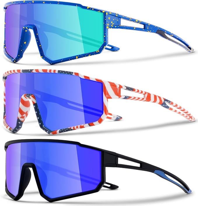 3PACK Kids Sunglasses for 6-14 Boys Girls, Youth Baseball and Cycling UV400 Protection Goggles