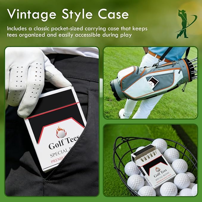 Premium Bamboo Golf Tee 83mm (3.25") Tees | Golf Gifts for Men | Funny Golf Accessory for Golfers | Vintage-Style Tee Case Golf Accessories for Men or Women
