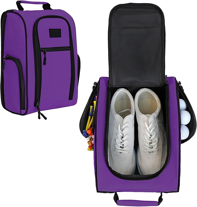 Goloni Golf Shoe Bag for Men Women, Ventilated Golf Shoe Bag with Side Pockets, Lightweight Portable Golf Shoe Carrier for Golf Shoes, Tees, Balls & Accessories,Purple