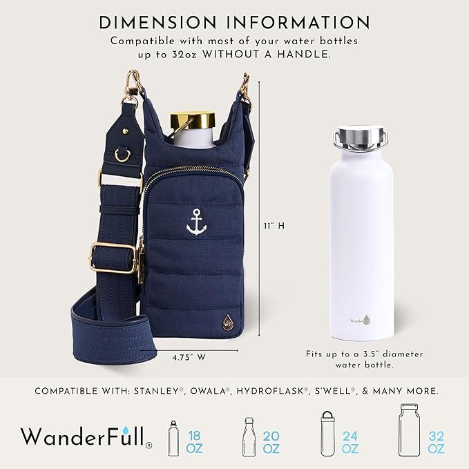 WanderFull® Original HydroBag® Collection, Water Bottle Holder, Gift for Women, Mom, Girlfriend, w/Strap & Phone Pocket, Hands-Free Crossbody Water Bottle Bag