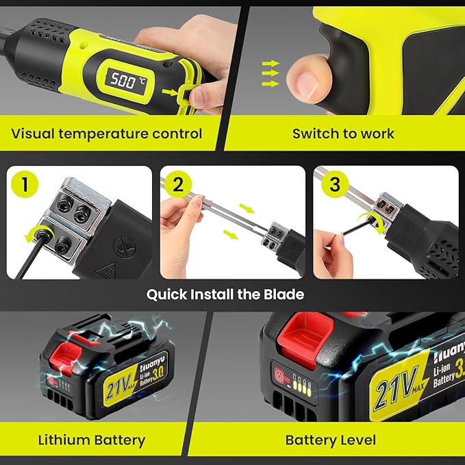 Huanyu Cordless Hot Knife with Temperature Display 100W Max 500℃ 3.0Ah Battery - Image 5