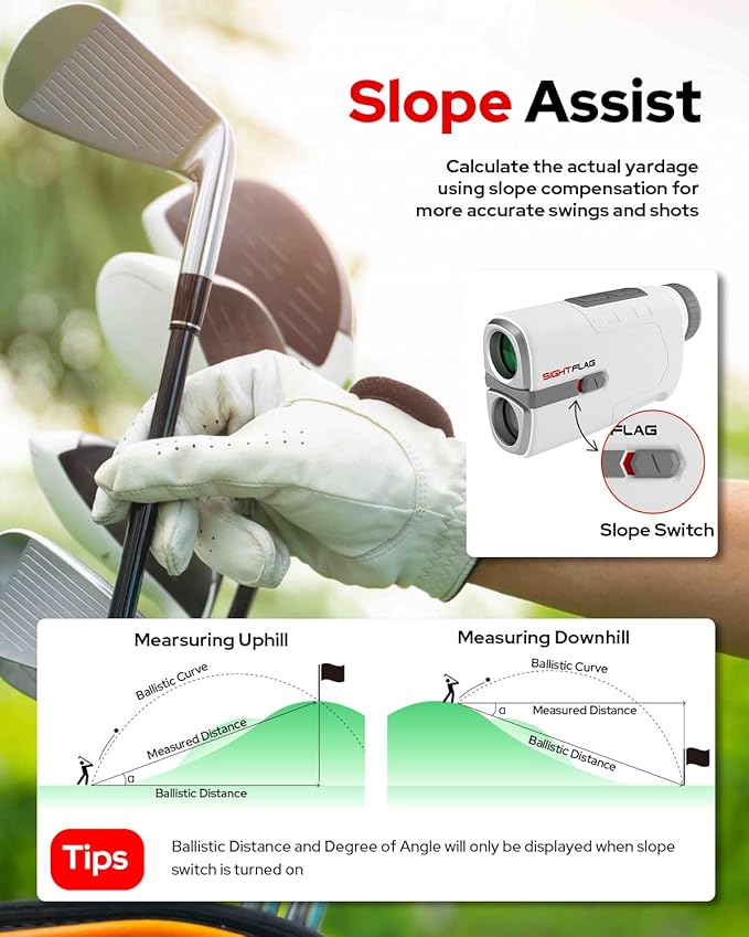 Golf Rangefinder with Slope, 1300 Yards Laser Range Finder Golf, 7.5X Magnification Flag Pole Locking Vibration Rechargeable Range Finders with Magnet Golf Accessories for Men Women Sightflag GF1