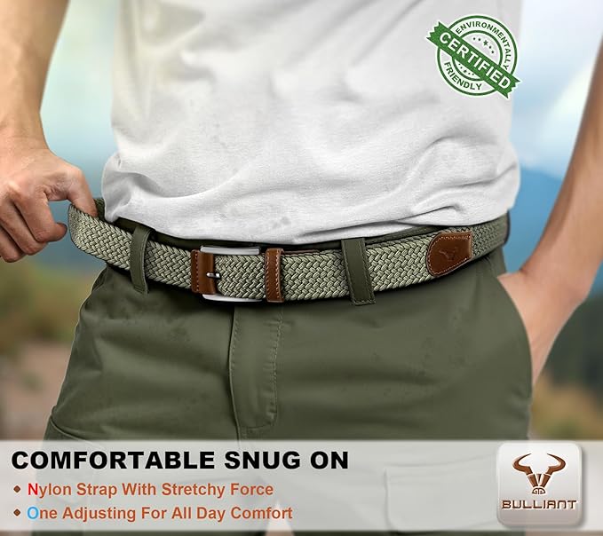 BULLIANT Belt for Men 2Pack,Mens Gift Stretch Braided Web Belt Elastic for Casual Golf Jeans,1 3/8"