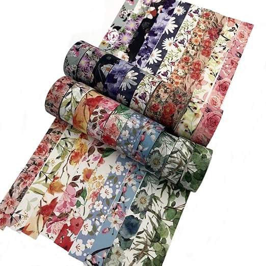 Floral Washi Tape Set 20 Rolls 15mm Wide Flower Decorative Paper Tapes by Esweny