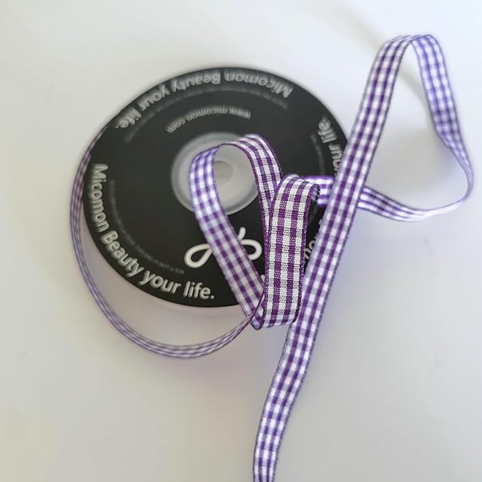 Micomon Dark Purple and White Woven Edge Plaid Ribbon 100% Polyester Gingham - Image 7