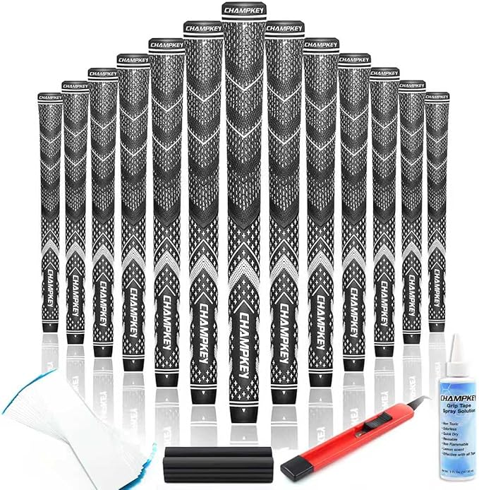 CHAMPKEY Golf Grips 13 Pack | Come with Solvent,15 Tapes,Vise Clamp and Hook Blade | All Weather Control and High Feedback Golf Club Grips