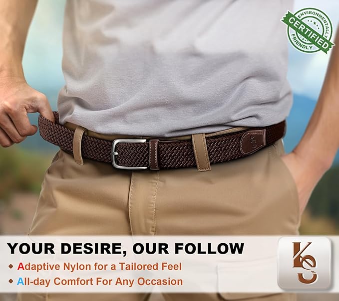 KEMISANT Men's Golf Belt 2 Pack-Braided Woven Stretch Belt for Gift Men Casual Jeans Sports Work 1 3/8"