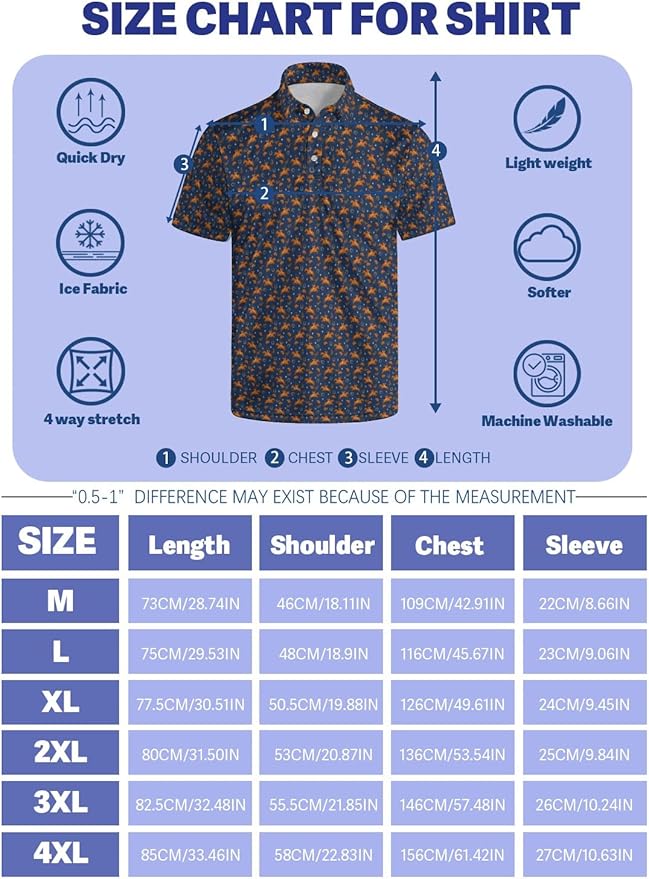 HUURAY Funny Golf Polos for Men Funny Print Short Sleeve Shirts Quick Dry Polo Shirts Hawaiian Shirt Performance Golf Outfits