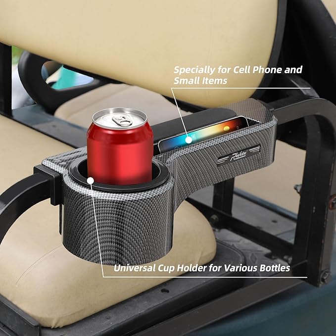 Roykaw Golf Cart Armrest No Drilling Rear Seat Arm Rest, Universal Compatible with EZGO Club Car Yamaha Square Frame Model, with Cup Holder & Phone Holder, Easy to Store & Waterproof