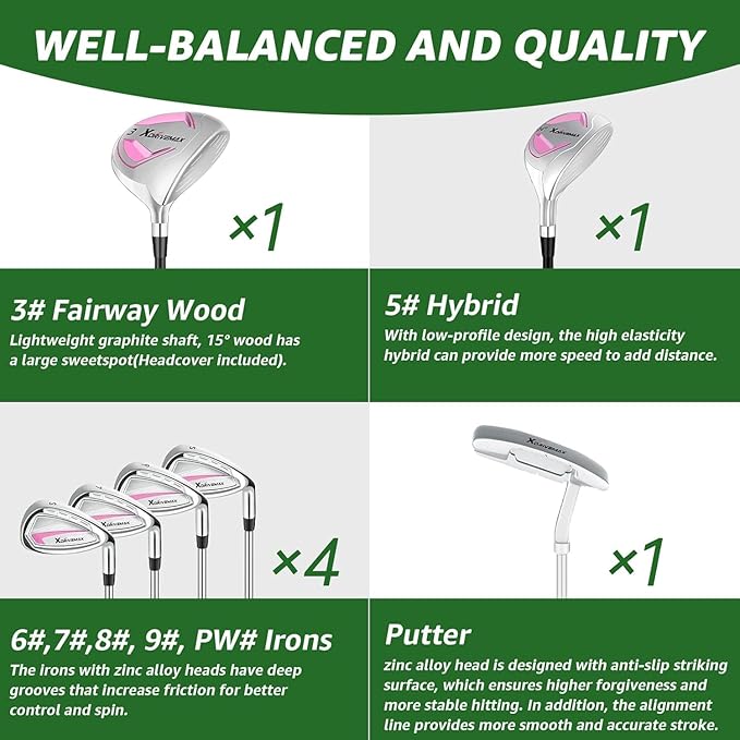 XDriveMax 8-Piece Right Hand Complete Golf Club Set for Men & Women: Wood, Hybrid, Irons, Putter & Bag - Beginner Friendly, High Distance & Accuracy
