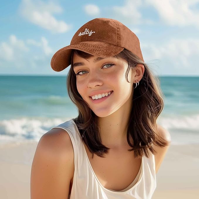 DALIX Salty Embroidered Cotton Beach Baseball Cap Adjustable Dad Hat Womens
