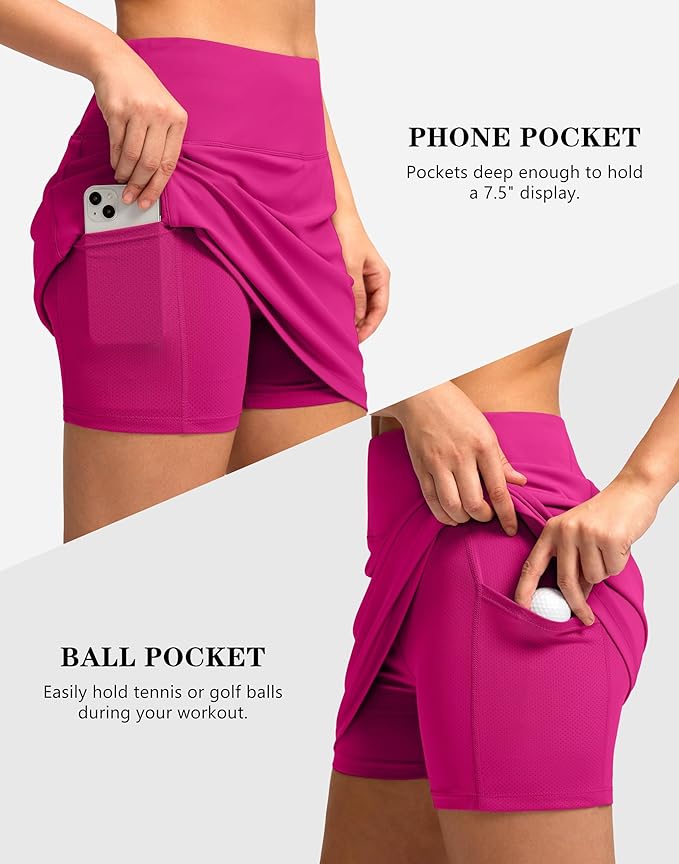 Women's Golf Skirts Skort 4 Side Pockets High Waisted Stretchy Tennis Skirt with Short Athletic Casual