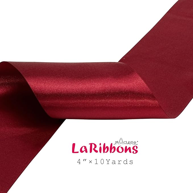 LaRibbons Red Satin Ribbon 4 Inch 10 Yards Christmas Ribbons Double Faced - Image 5