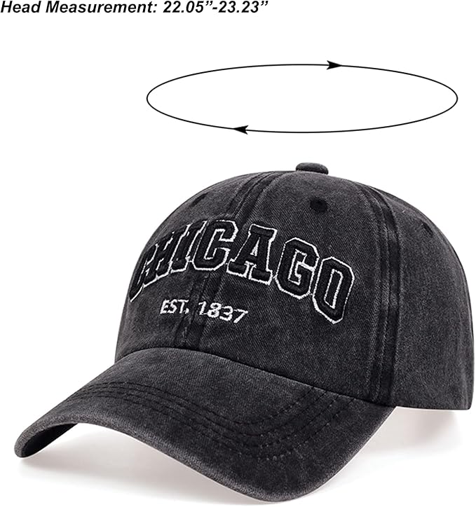 Chicago Hat for Men Women 3D Embroidery Vintage City Dad Hats Baseball Cap