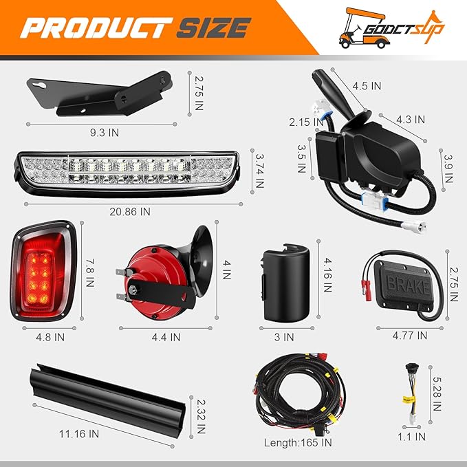 EZGO Deluxe Light Bar Kit, Golf Cart LED Light Kit for EZGO TXT 1996-2013 Gas&Electric Carts, with 12V Street Legal LED Headlight Taillights Turn Signals Hazard Light Switch Horn Brake Pad