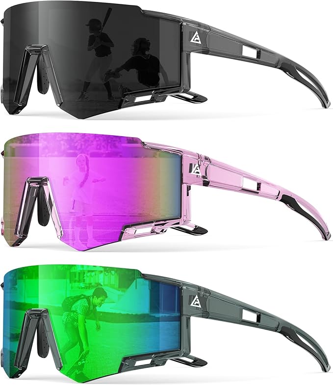 Kids Sunglasses Youth Baseball Sunglasses for Boys Girls Age 6-14 Sports UV400 Protection SunGlasses 3 Pack