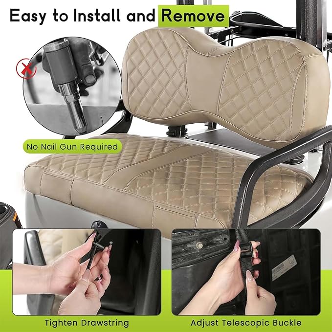 Golf Cart Seat Covers Fit Yamaha Drive G29 2007-2016 Vinyl Leather Front Seat Cover for OEM Ordinary Cushion No Nail Gun Easy to Install & Clean Vinyl Leather Seat Cushion Covers Beige