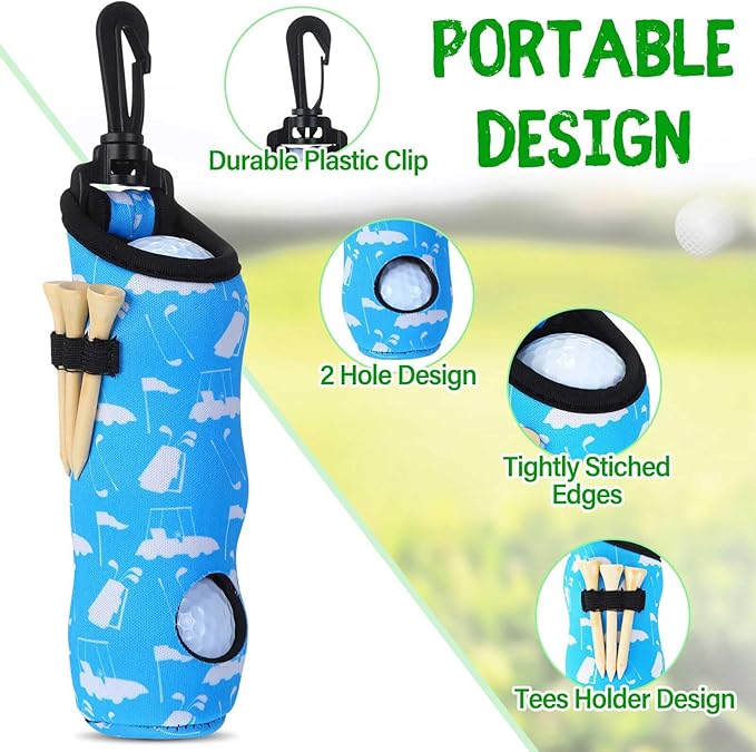 Halloscume 24 Pcs Golf Ball Holder Pouch with Tee Holder Keychain Belt Clip Hook Golf Carry Bag for Women Ladies Man Gifts