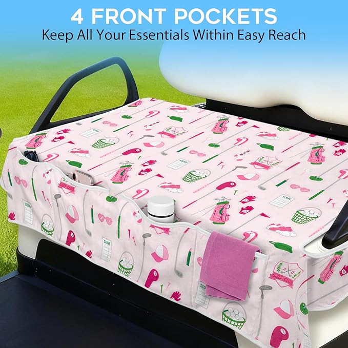 Golf Cart Seat Covers Club Car Golf Cart Accessories 4 Pockets Golf Carts Seat Towel Blanket for Men Women Golf Cart Decor