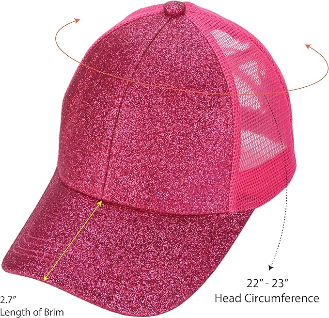 C.C Ponycap Messy High Bun Ponytail Adjustable Glitter Mesh Trucker Baseball Cap