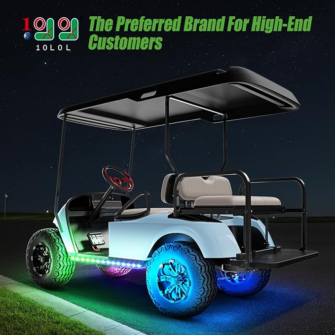 10L0L 2 PCS Golf Cart Underglow Light Kit, 22 Dream Color Modes Underbody LED Light Strip with Music Sync, IP67 Waterproof 12V-80V Universal for Yamaha, EZGO, Club Car