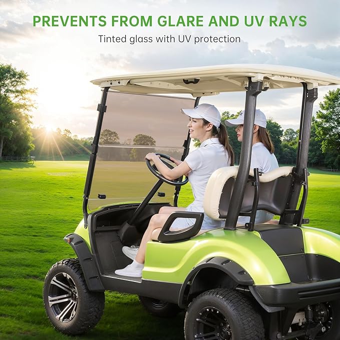 10L0L Golf Cart Folding Windshield for Yamaha G29/Drive 2007-2016 Gas & Electric, 4mm Clear Polycarbonate Windshield, Fold-Down Design with Heavy-Duty Hinges, UV & Impact Resistant, No-Drill Install