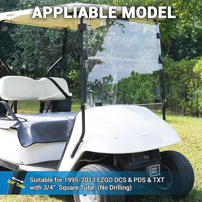 EZGO TXT Windshield, EZGO Windshield for Golf Cart Suitable for 1995-2013 EZGO TXT Model, PC UV Resistant, Foldable Golf Cart Windshield Replacement with Windshield Clips