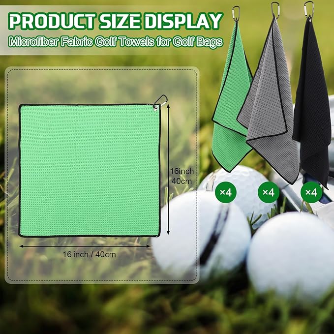 Batiyeer Golf Towel Bulk for Golf Bags 16'' x 16'' Microfiber Fabric Towel with Clip Waffle Pattern, Fitness, Camping, Hiking, Yoga